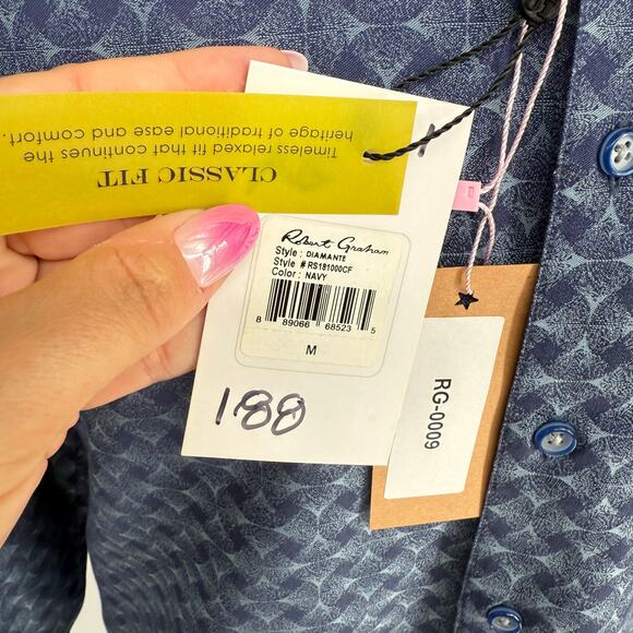 Robert Graham Woven Button Front Long Sleeve Shirt Diamante NavyAbstract Print M - Picture 4 of 8